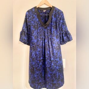 Muse 100% Silk Knee Length Blue Black Water Color Size 8 - EUC